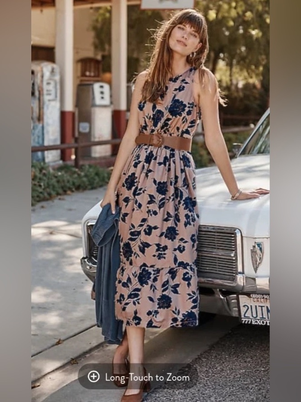 J.Jill NWT Floral Midi Dress XS 100% Cotton Smocked Waist Blue Beige